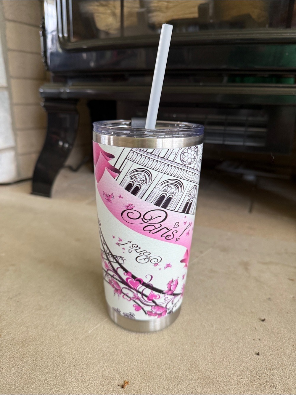 Paris Pink Stainless Travel Tumbler with Straw